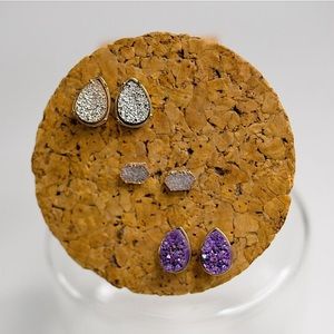 Glitter gem stud earring set